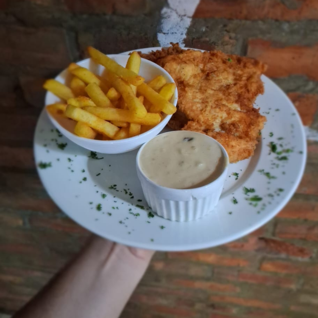 Chicken schnitzel with chips served at My Hometown Café in Newton Park, Gqeberha
