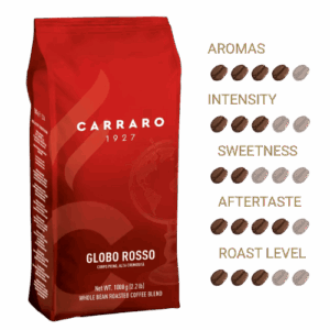 Carraro Globo Rosso coffee beans 1kg bold Italian blend available at My Hometown Café Port Elizabeth
